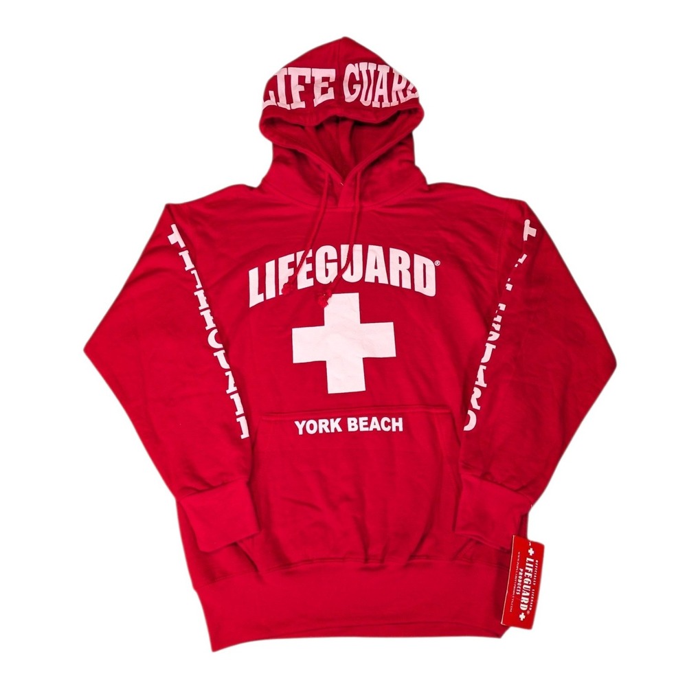 Lifeguard York Beach Red Graphic Hoodie Mens Small NWT New